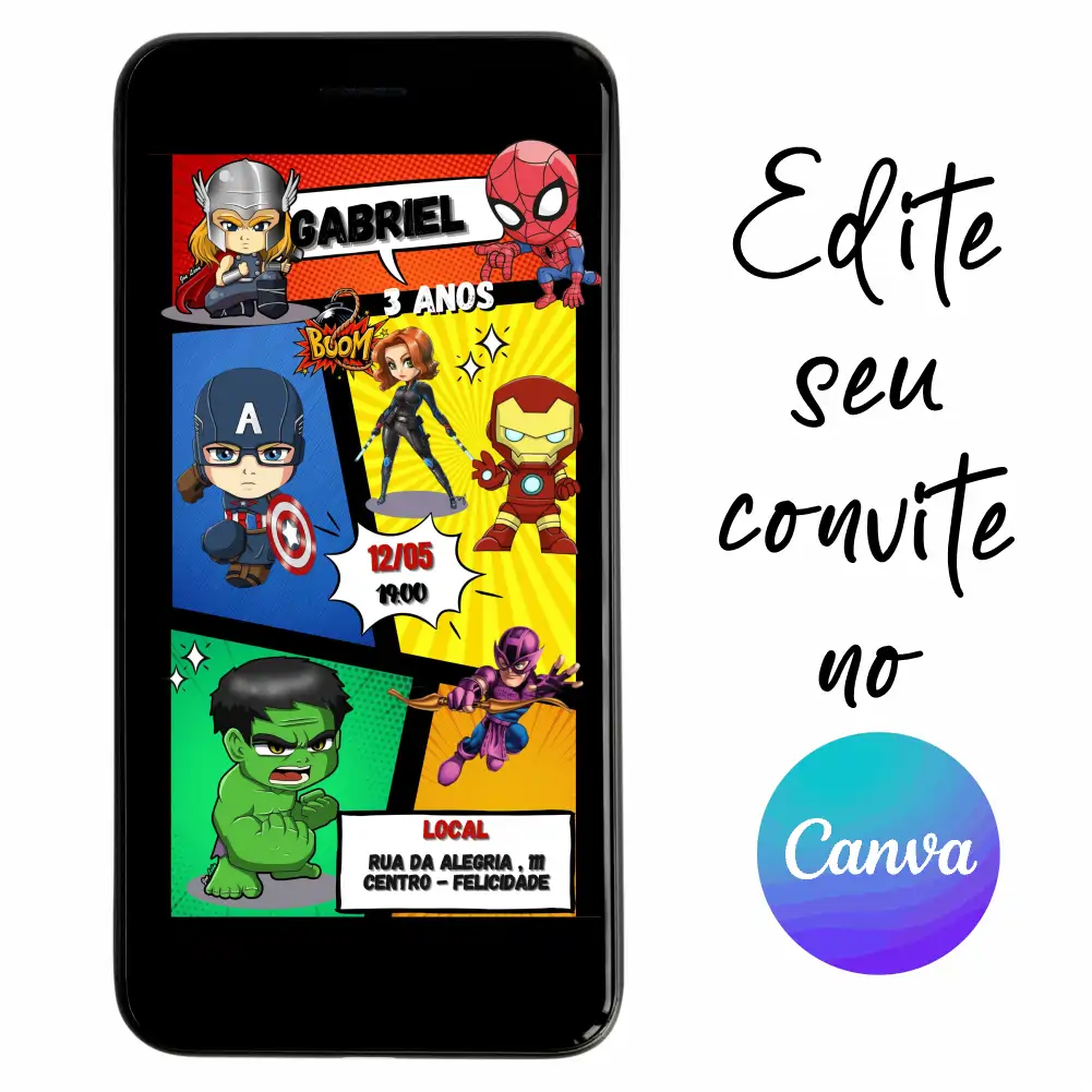 Super-Herois-02.webp Convite Aniversário Digital Vingadores Baby 02 Personalizável pelo Canva