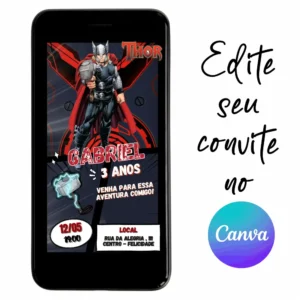 Convite Aniversário Digital Thor 05 Personalizável pelo Canva