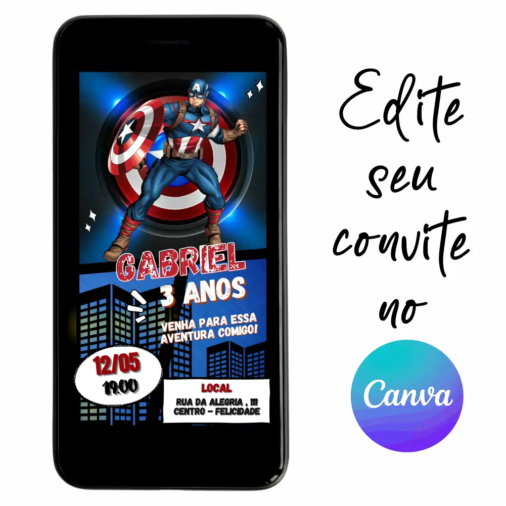 Super-Herois-06-Capitao-America.webp Convite Aniversário Digital Capitão América 06 Personalizável pelo Canva