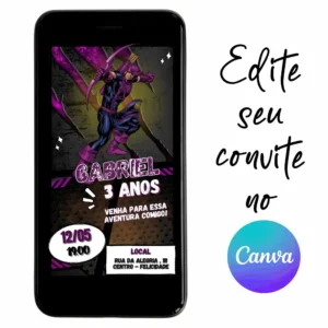 Convite Aniversário Digital Gavião Arqueiro 07 Personalizável pelo Canva