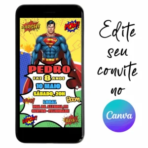 Convite Aniversário Digital Super Homem 01 Personalizável