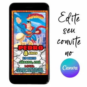 Convite Aniversário Digital Super Homem 02 Personalizável