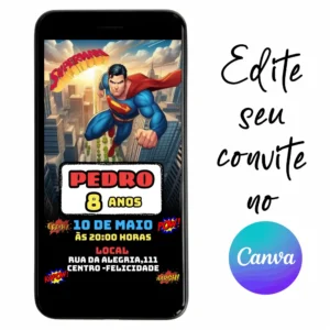 Convite Aniversário Digital Super Homem 03 Personalizável