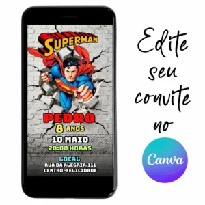 Convite Aniversário Digital Super Homem 04 Personalizável