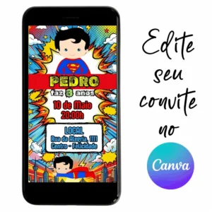 Convite Aniversário Digital Super Homem 05 Personalizável