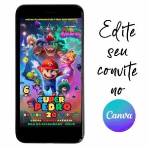 Convite Aniversário Digital Super Mario Galaxy – Filme 06 Personalizável pelo Canva