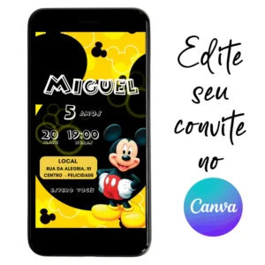 Convite Aniversário Digital Mickey 02 Personalizável pelo Canva