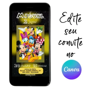 Convite Aniversário Digital Turma do Mickey 05 Personalizável pelo Canva