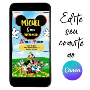 Convite Aniversário Digital Turma do Mickey 06 Personalizável pelo Canva