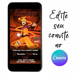 Convite Aniversário Digital Naruto 13 Personalizável pelo Canva